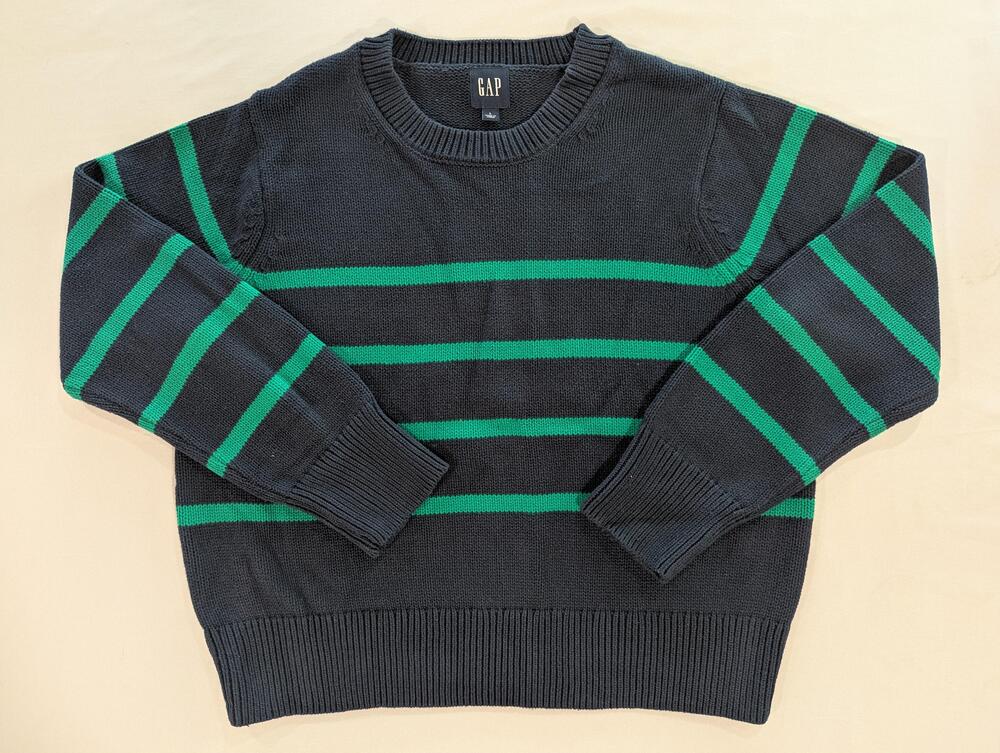 Gap Sweater Lg Blue Green Stripe Cotton Knit Crew Neck Pullover Casual